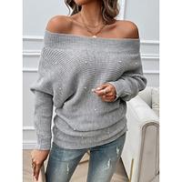 Dames Trui Schouderafhangend Dik breien kralen Drop Shoulder Lente Herfst Dagelijks Modieus Casual Lange mouw Effen Kleur Khaki Grijs Lightinthebox - thumbnail