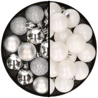 36x stuks kunststof kerstballen zilver en wit 3 en 4 cm - thumbnail