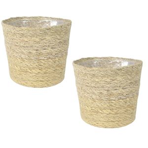 Set van 2x stuks plantenpot/bloempot van jute/zeegras diameter 26 cm en hoogte 23 cm creme beige