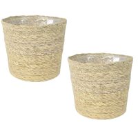 Set van 2x stuks plantenpot/bloempot van jute/zeegras diameter 26 cm en hoogte 23 cm creme beige - thumbnail