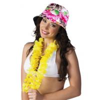 Tropische Hawaii party verkleedset - bucket hoedje - met bloemenslinger - volwassenen - summer - thumbnail