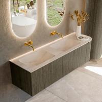 Badmeubel Mondiaz Kurve-Dlux | 155 cm | Meubelkleur Shadow | Wastafelkleur Meli | Solid surface | Dubbel / Links spoelbak | Zonder kraangat(en)