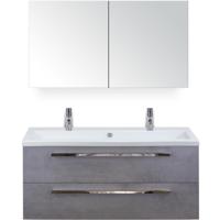 Seville Badmeubelset 120 cm - 2 Laden Beton Antra - Wastafel Djazz Enkel 2 Kraangaten met Spiegelkast