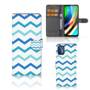 Motorola Moto G9 Plus Telefoon Hoesje Zigzag Blauw