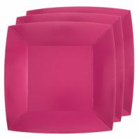 10x stuks feest gebaksbordjes fuchsia roze - karton - 18 cm - vierkant - thumbnail