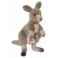 Wild Republic knuffel Kangoeroe met baby - grijs - 33 cm - pluche - dieren knuffels