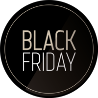 Rond zwarte Black Friday tapijt witte letters