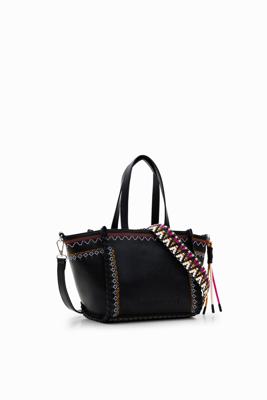 Middelgrote tas met borduursels - BLACK - U