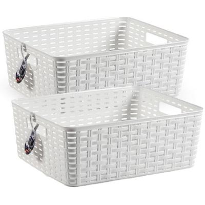 Opbergmand - 5x stuks - Kastmand - rotan kunststof - wit - 12 Liter - 30 x 37 x 13 cm