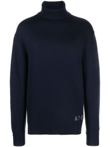 A.P.C. pull en laine vierge à logo imprimé - Bleu