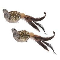 2x Gouden decoratie vogeltjes/vogels op clip 25 cm