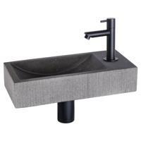 Differnz Ribble fonteinset bombai black - natuursteen - kraan recht - 38 x 18 x 8 cm - mat zwart