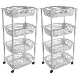 2x stuks keuken opberg trolleys/roltafels met 4 manden 86 cm lichtgrijs