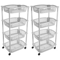 2x stuks keuken opberg trolleys/roltafels met 4 manden 86 cm lichtgrijs