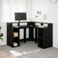 Bureau met plank Zwart eiken 130 x 130 x 91 cm Bewerkt hout