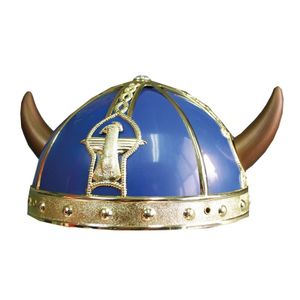 Gallier/Vikingen verkleed helm blauw met hoorns