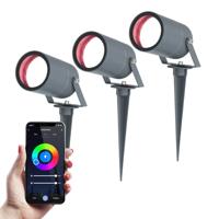 Set van 3 Spikey Smart prikspots - RGBWW - Wifi + Bluetooth - 5,5 Watt 345 lumen - IP65 Waterdicht - Bestuurbaar via app - Google Home, Amazon Alexa en Siri - Antraciet - Tuinspots