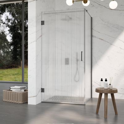 Fortifura Galeria Douchecabine - 100x100x200cm - scharnieren - deurgreep - stabilisatiestang - helder geribbeld - veiligheidsglas - Geborsteld gunmetal (Antraciet) SW1208822/SW1122563/SW797907/SW797955