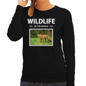 Vos sweater / trui met dieren foto wildlife of the world zwart voor dames