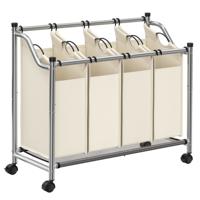 Wasmand met 4 uitneembare stoffen zakken, beige