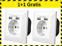 Wandcontactdoos Met 2 USB Poorten - Inbouw Stopcontact (NL) - 1+1 Gratis