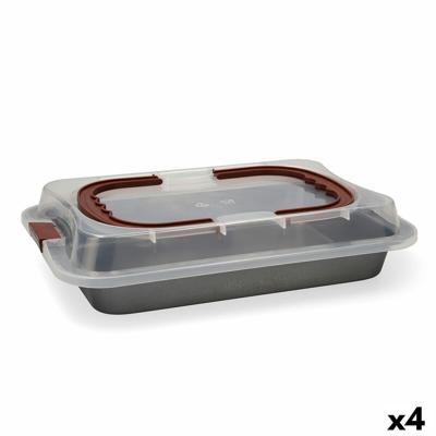 Oven Mould Quid Sweet Grey Zwart Metaal 36 x 23 x 4,5 cm Met deksel (4 Stuks)