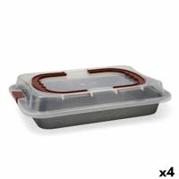 Oven Mould Quid Sweet Grey Zwart Metaal 36 x 23 x 4,5 cm Met deksel (4 Stuks)