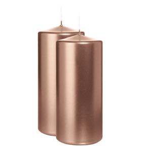 Cilinderkaars/stompkaars - 2x - metallic rosé goud - 15 x 7 cm - 63 branduren