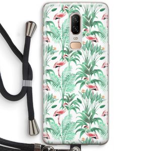 Flamingo bladeren: OnePlus 6 Transparant Hoesje met koord