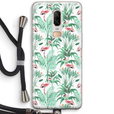 Flamingo bladeren: OnePlus 6 Transparant Hoesje met koord