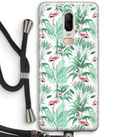 Flamingo bladeren: OnePlus 6 Transparant Hoesje met koord