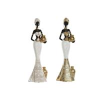 Decoratieve figuren Home ESPRIT Wit Zwart Gouden Afrikaanse 9,5 x 7,5 x 31 cm (2 Stuks)