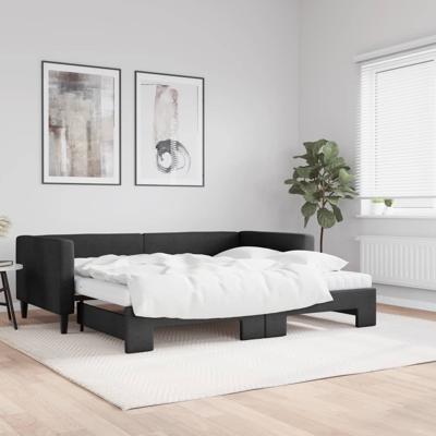 Slaapbank met onderschuifbed en matrassen 90x190 cm stof zwart