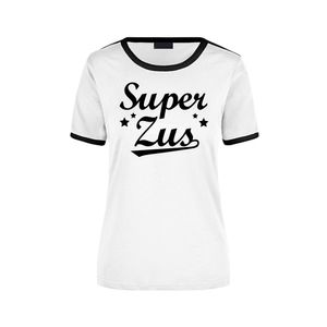 Super zus cadeau ringer t-shirt wit met zwarte randjes voor dames - Verjaardag cadeau XL  -