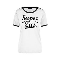Super zus cadeau ringer t-shirt wit met zwarte randjes voor dames - Verjaardag cadeau XL  - - thumbnail