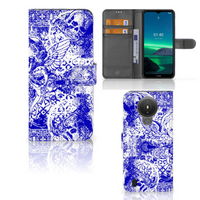 Telefoonhoesje met Naam Nokia 1.4 Angel Skull Blauw