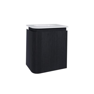 Thebalux Epoch Toiletmeubel - 36x35x41cm - ronding links - hoek rechts - 1 deur - Corian wastafel - zonder kraangat - Chocolate 9TT35133C