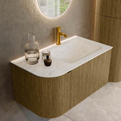 Badmeubel Mondiaz Kurve-Dlux | 85 cm cm | Meubelkleur Dusk | Wastafelkleur Opalo | Solid surface | Wasbak rechter zijde spoelbak | 1 kraangat