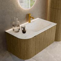 Badmeubel Mondiaz Kurve-Dlux | 85 cm cm | Meubelkleur Dusk | Wastafelkleur Opalo | Solid surface | Wasbak rechter zijde spoelbak | 1 kraangat