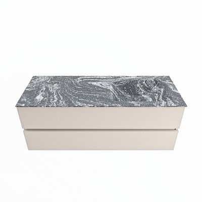 MONDIAZ VICA-DLUX 130cm badmeubel onderkast Linen 2 lades. Inbouw wastafel CLOUD rechts 1 kraangat, kleur Lava.