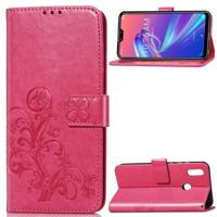 Lucky Clover bloemen patroon leergeval aangedrongen ASUS ZB633KL met houder & kaartsleuven & portemonnee & Hand Strap (Rose-rood)
