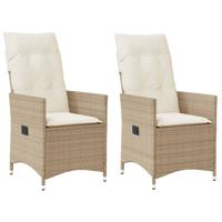 Tuinstoelen 2 st verstelbaar met kussens poly rattan beige