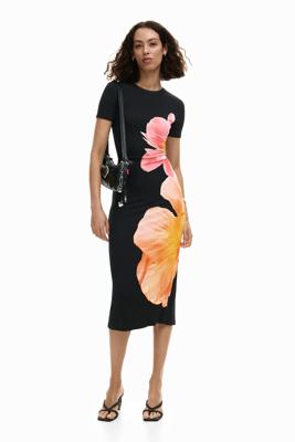 Lange bloemenjurk - BLACK - L