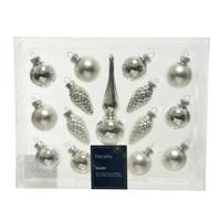 Decoris Kerstballenset mini glas zilver 15-delig