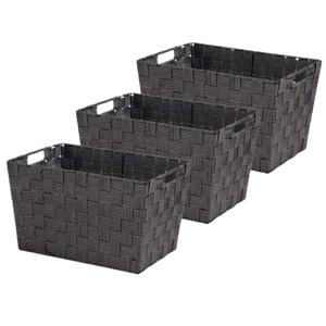 Kast/badkamer opbergmandjes - Set van 3x stuks - zwart - 35 x 25 x 20 cm - 10 liter - opbergmandjes