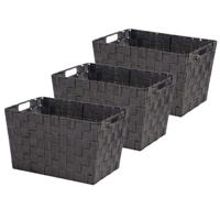 Kast/badkamer opbergmandjes - Set van 3x stuks - zwart - 35 x 25 x 20 cm - 10 liter - opbergmandjes