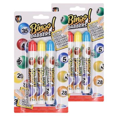6x Bingo stiften/markers - Blauw - Geel - Rood - Bingo Dabbers