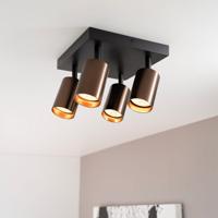 Taurus bronzo II II by LUSENZ - Vierkante 4-lichts plafondspot met kantelbare geborstelde bronzen spots en matzwarte basis
