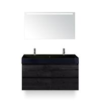Maxx XL Badmeubelset 120 cm - Black Oak - Wastafel Kube Enkel Zw 2 kraangaten - met LED Spiegel