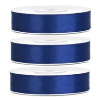 3x Donker blauwe satijnlinten op rol 1,2 cm x 25 meter cadeaulint verpakkingsmateriaal - Cadeaulinten - thumbnail